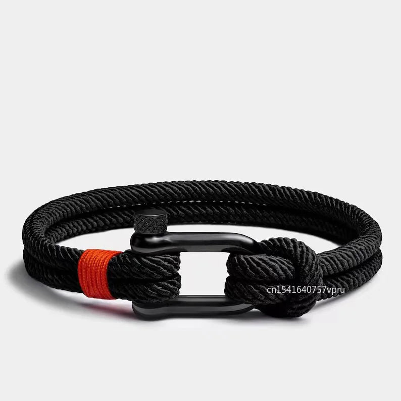 New Men Black Stainless Steel U Shape Survival Bracelet Outdoor Camping Rescue Emergency Shackle Rope Bracelet for Women Gifts