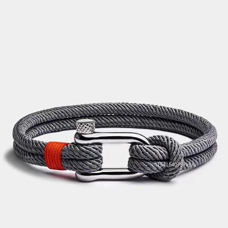 New Men Black Stainless Steel U Shape Survival Bracelet Outdoor Camping Rescue Emergency Shackle Rope Bracelet for Women Gifts