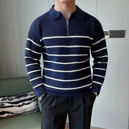 Mens Spring Knitted Striped Pullover Oversize Trun Collar Casual Sweater Winter Spring Top Clothing 2024 Designer Clothes