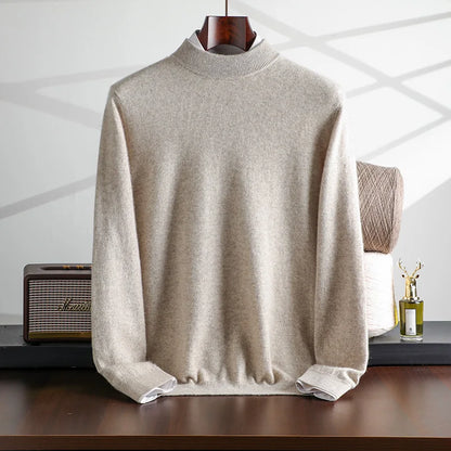 New {100% Cashmere} Men's Cashmere Hot Selling Half High Collar Casual Solid Color Knitted Sweater for Men