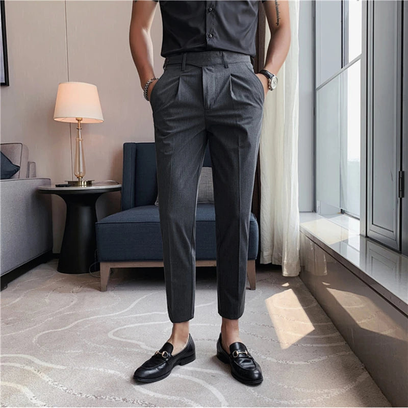 High Quality Elasticity Suit Pants Men Formal Business Office Social Dress Pants Slim Fit Casual Wedding Ankle Trousers Pantalon