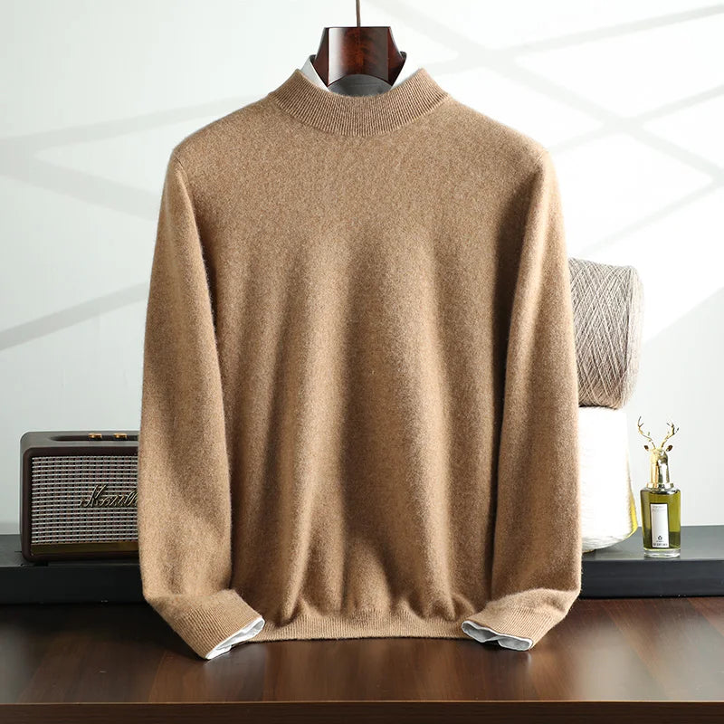 New {100% Cashmere} Men's Cashmere Hot Selling Half High Collar Casual Solid Color Knitted Sweater for Men