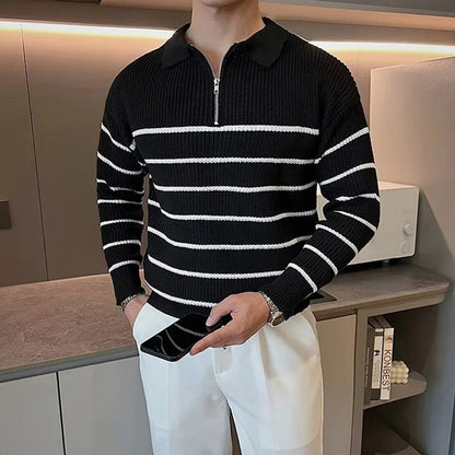 Mens Spring Knitted Striped Pullover Oversize Trun Collar Casual Sweater Winter Spring Top Clothing 2024 Designer Clothes