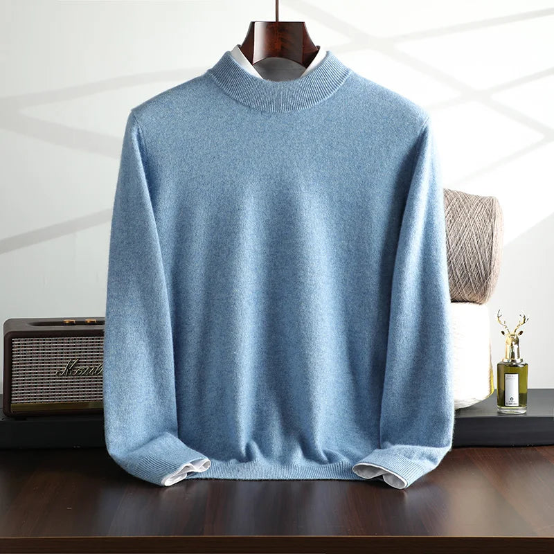 New {100% Cashmere} Men's Cashmere Hot Selling Half High Collar Casual Solid Color Knitted Sweater for Men