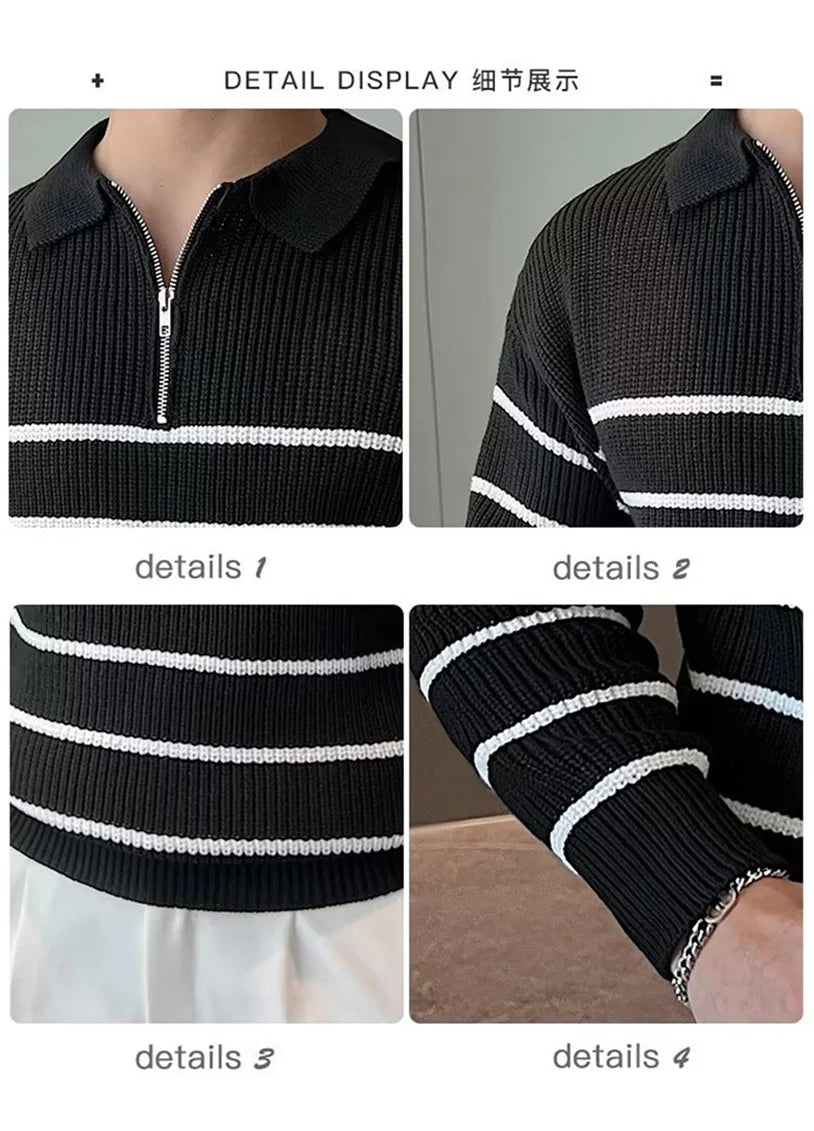 Mens Spring Knitted Striped Pullover Oversize Trun Collar Casual Sweater Winter Spring Top Clothing 2024 Designer Clothes