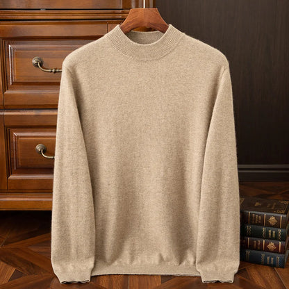 New {100% Cashmere} Men's Cashmere Hot Selling Half High Collar Casual Solid Color Knitted Sweater for Men