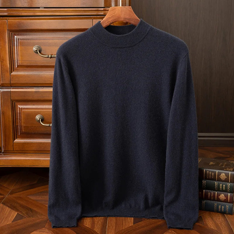 New {100% Cashmere} Men's Cashmere Hot Selling Half High Collar Casual Solid Color Knitted Sweater for Men