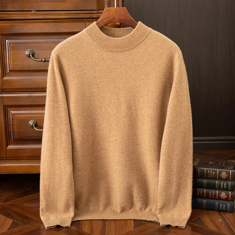 New {100% Cashmere} Men's Cashmere Hot Selling Half High Collar Casual Solid Color Knitted Sweater for Men