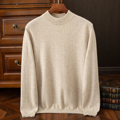 New {100% Cashmere} Men's Cashmere Hot Selling Half High Collar Casual Solid Color Knitted Sweater for Men