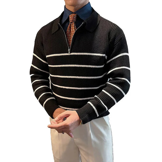 Mens Spring Knitted Striped Pullover Oversize Trun Collar Casual Sweater Winter Spring Top Clothing 2024 Designer Clothes