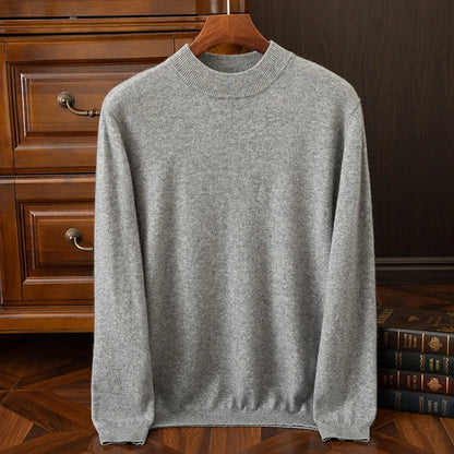 New {100% Cashmere} Men's Cashmere Hot Selling Half High Collar Casual Solid Color Knitted Sweater for Men